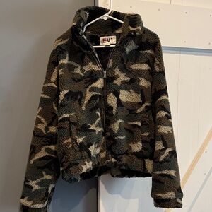 Camo Fleece Jacket, Size Large